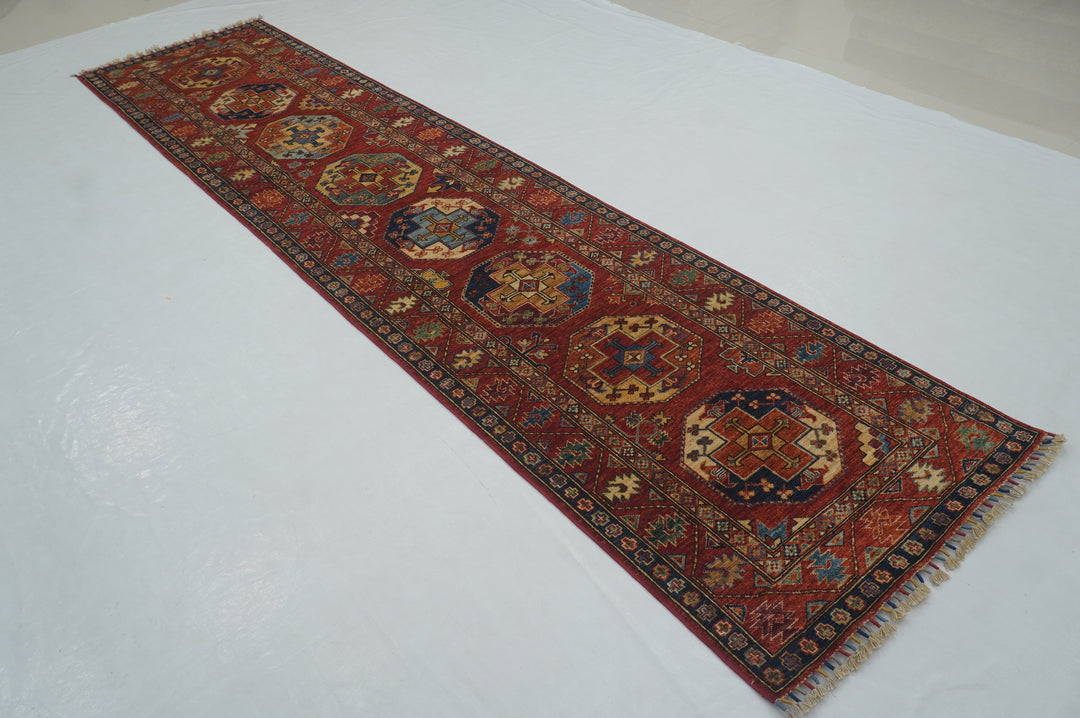 12 Ft Red Ersari Afghan hand knotted Oriental Runner Rug