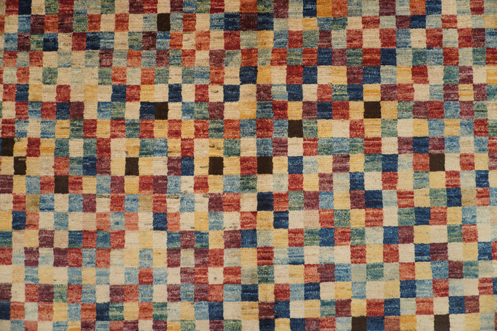 9x12 Gabbeh Checkered Box Multicolor Afghan Hand knotted Rug