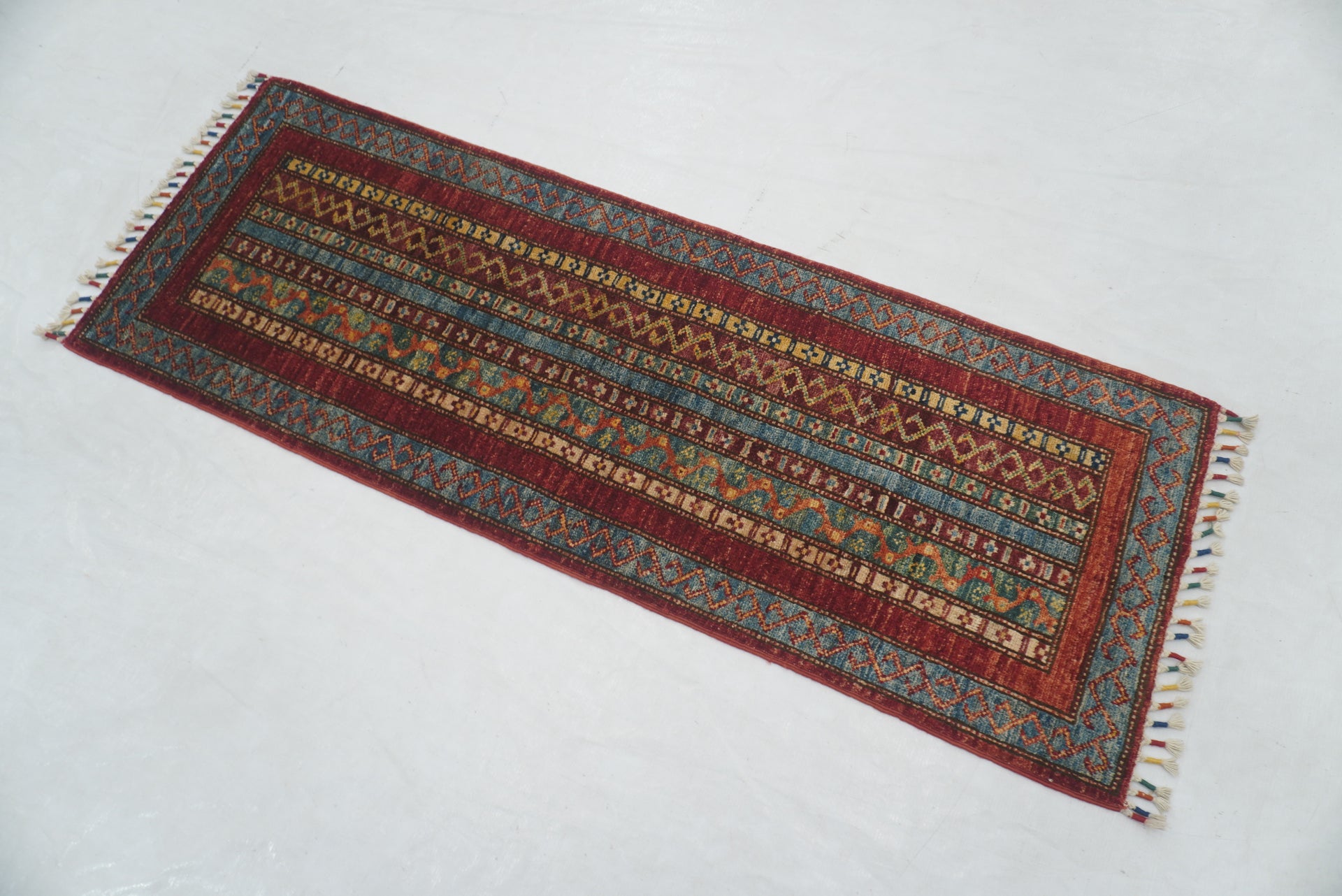 2x5 ft Red Turkish Shawl Hand knotted Runner Rug