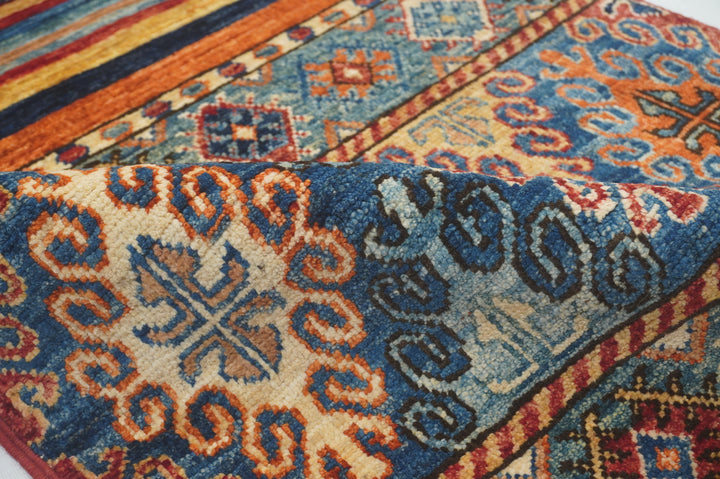 2x5 Blue Tribal Afghan hand knotted Narrow Runner Rug