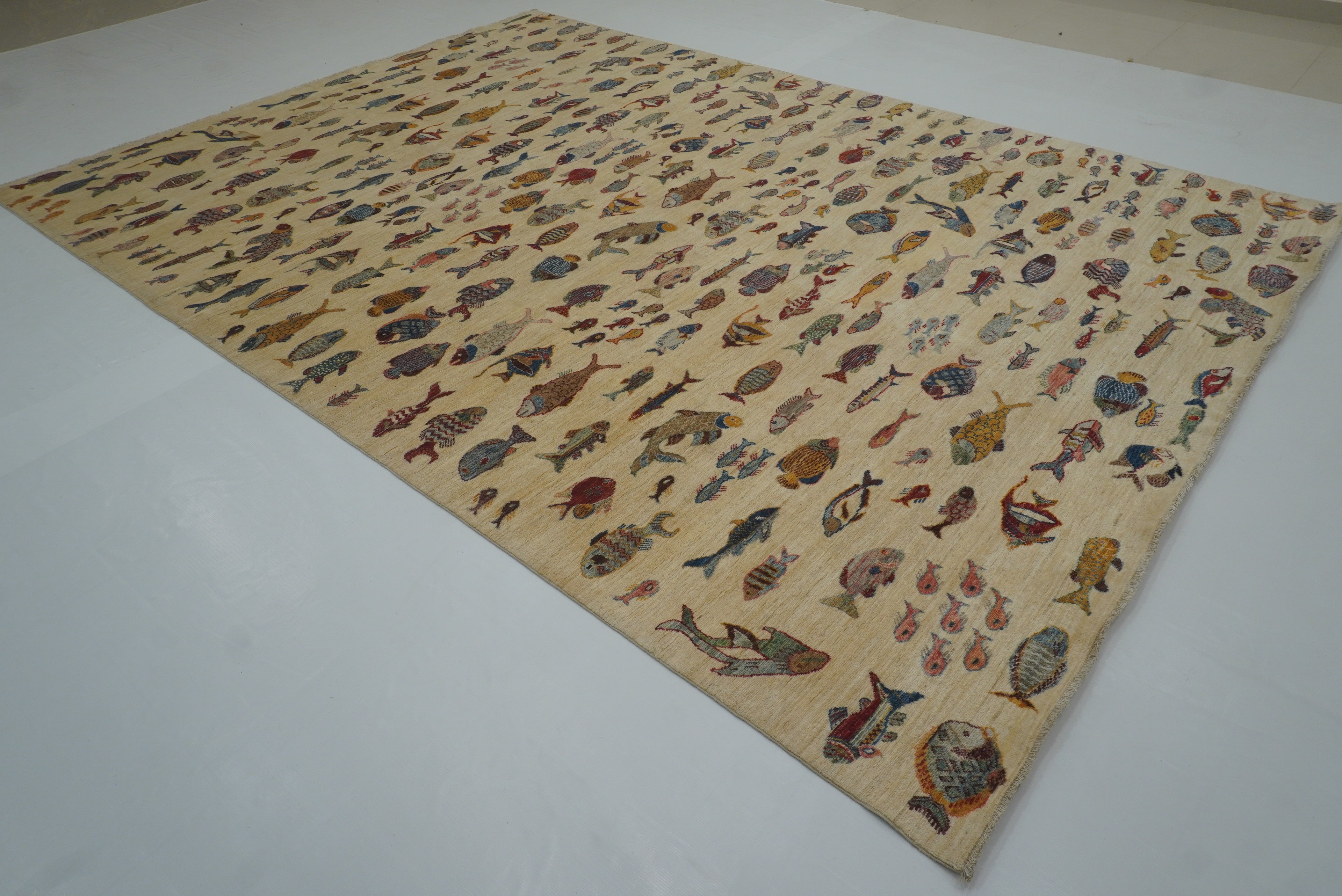 9x12 Fish Gabbeh Ivory Beige Afghan Hand knotted Rug - Yildiz Rugs