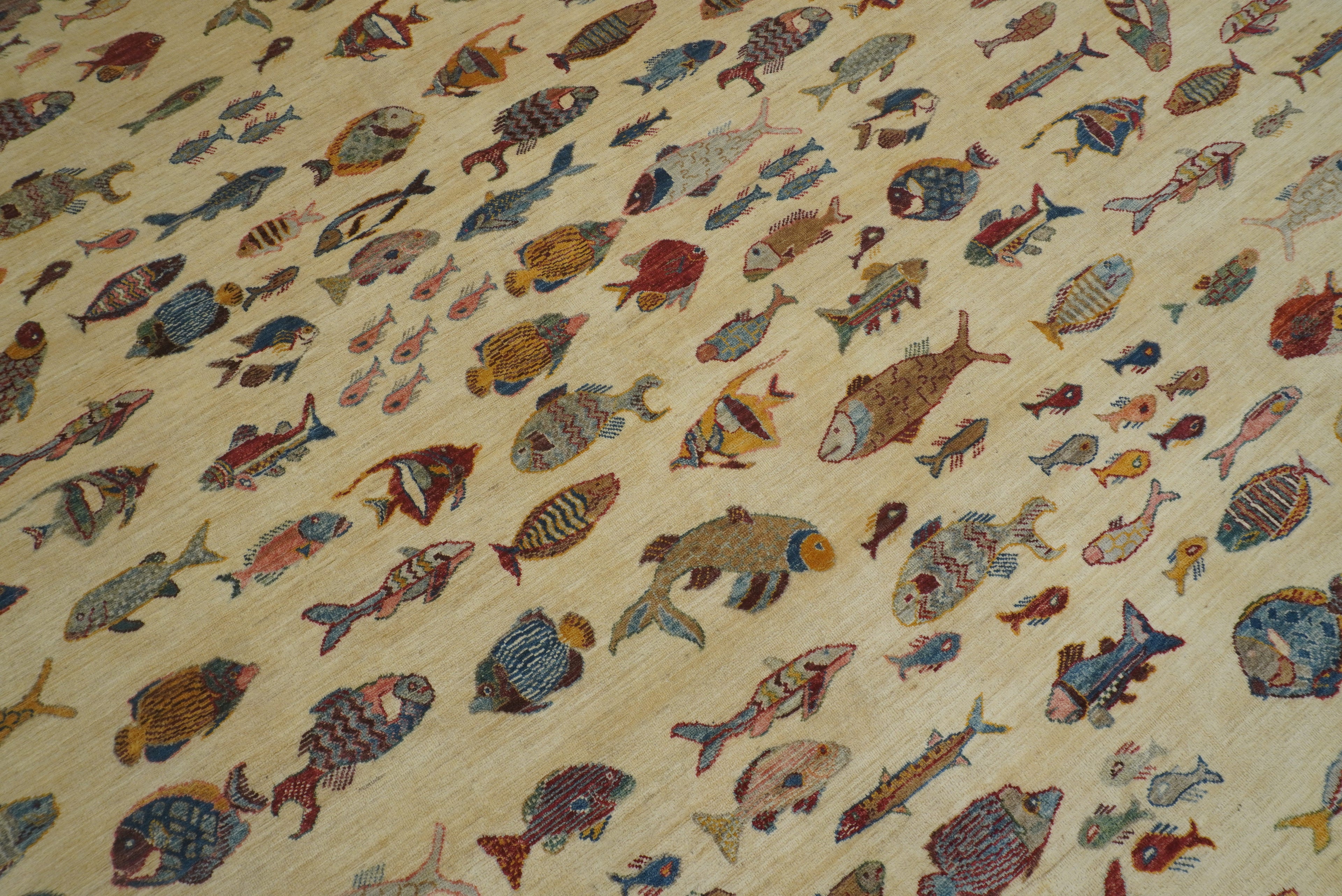 9x12 Fish Gabbeh Ivory Beige Afghan Hand knotted Rug - Yildiz Rugs