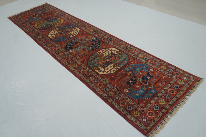 11 Ft Red Ersari Elephant foot Afghan hand knotted Oriental Runner Rug