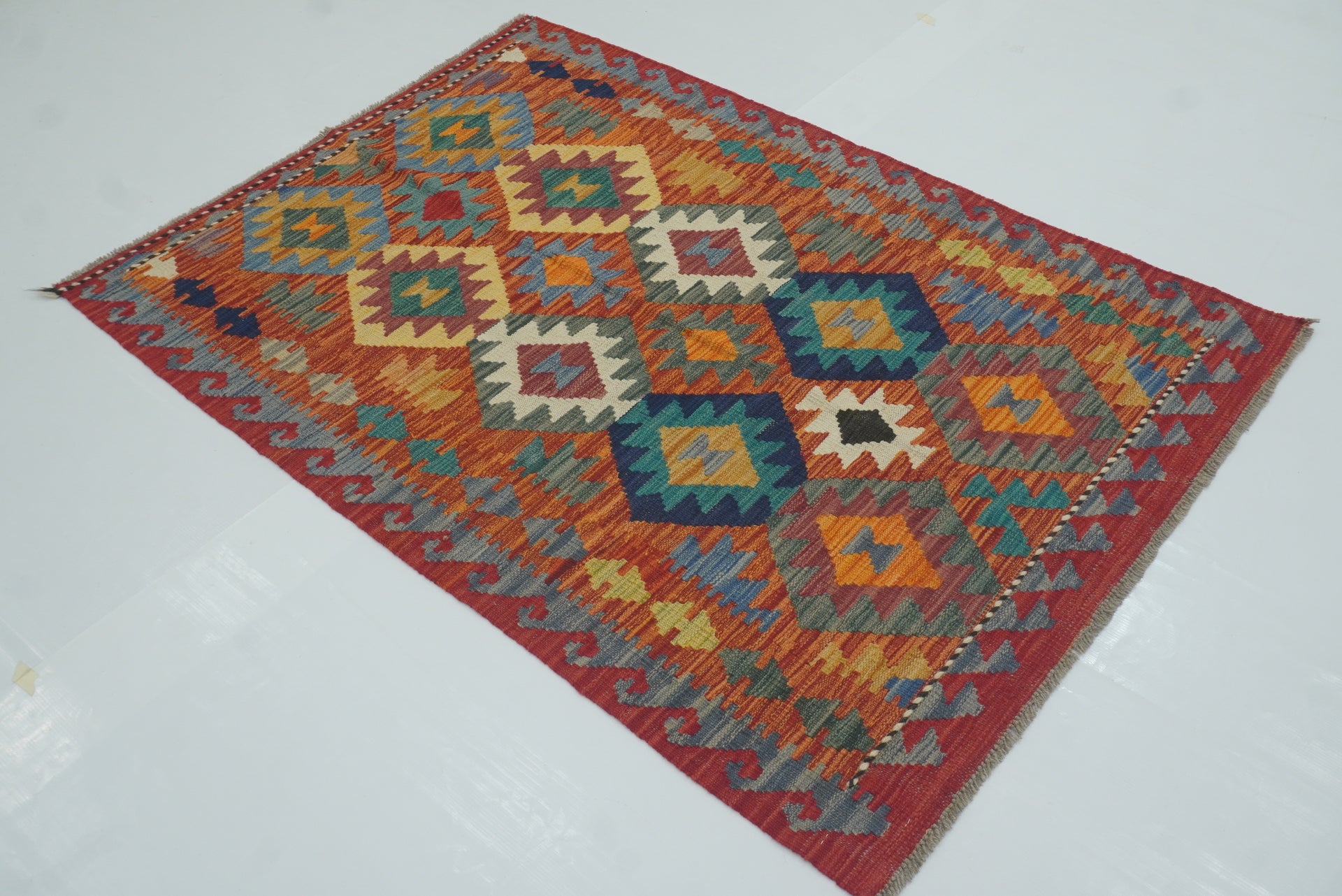 3x5 Rust Red Afghan Handmade Geometric Kilim Rug