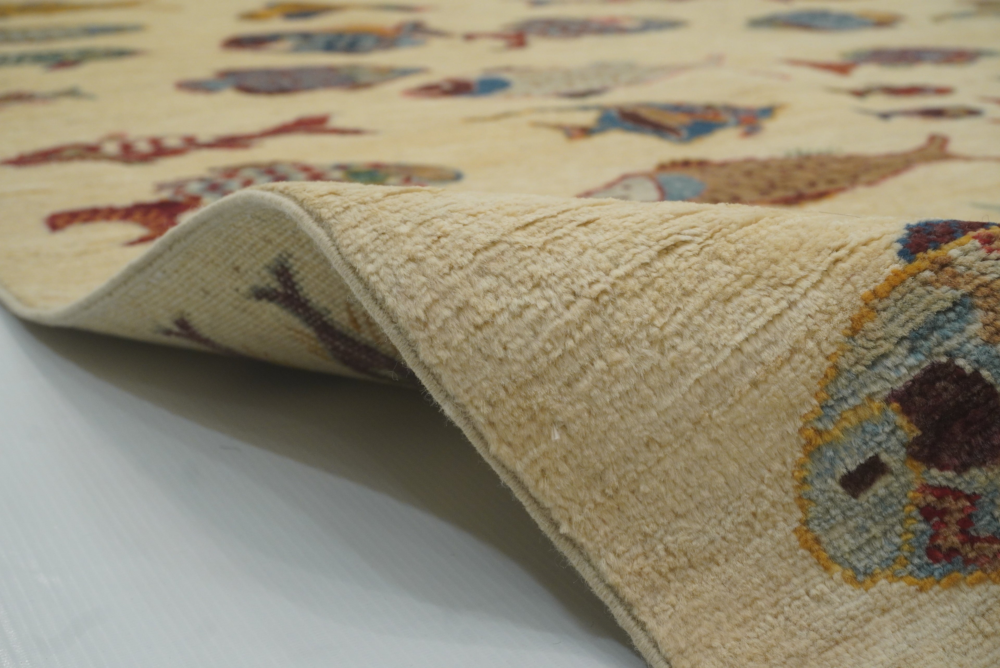 9x12 Fish Gabbeh Ivory Beige Afghan Hand knotted Rug - Yildiz Rugs
