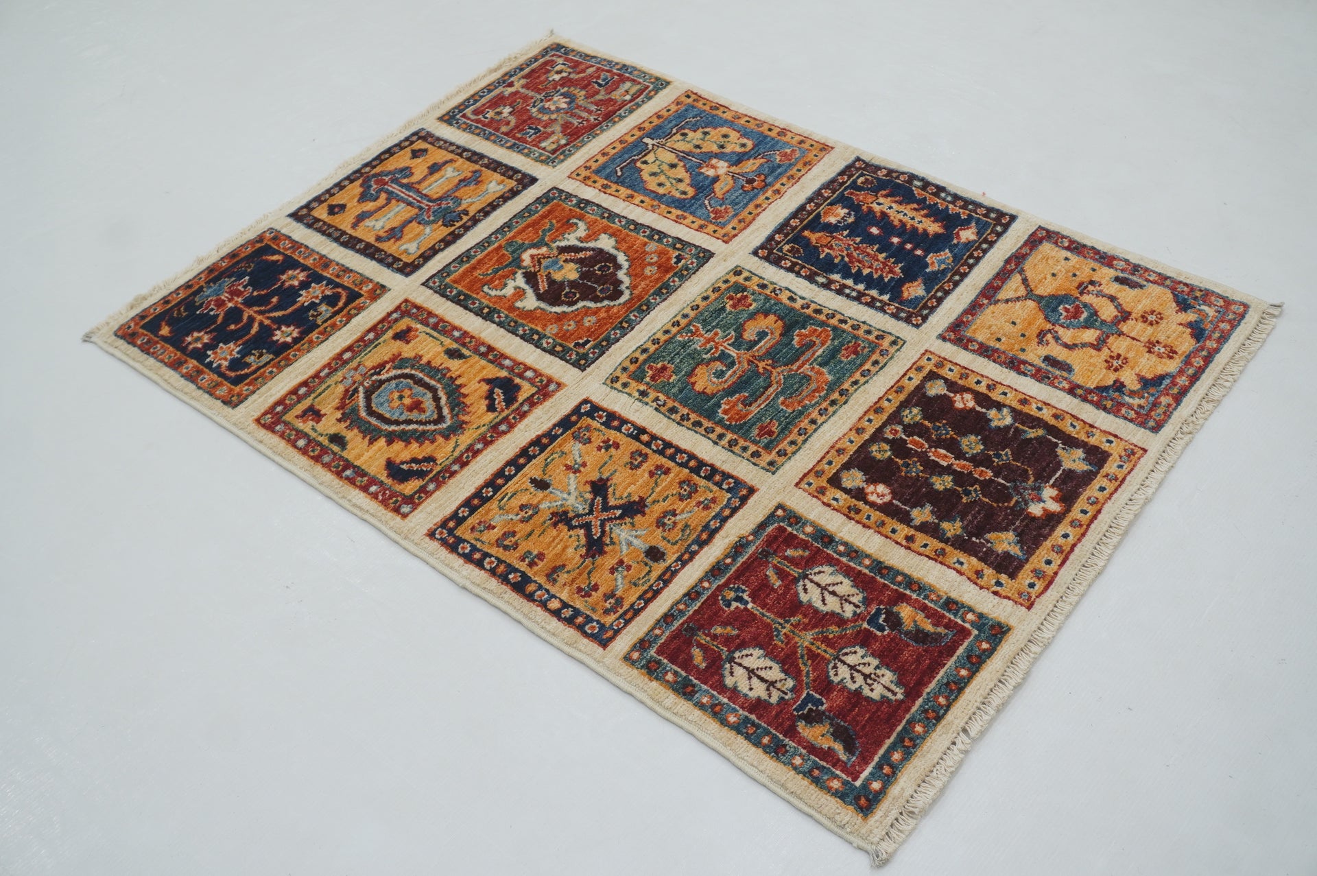 2x3 Beige Bakhtiari Afghan Hand knotted small Accent rug - Yildiz Rugs