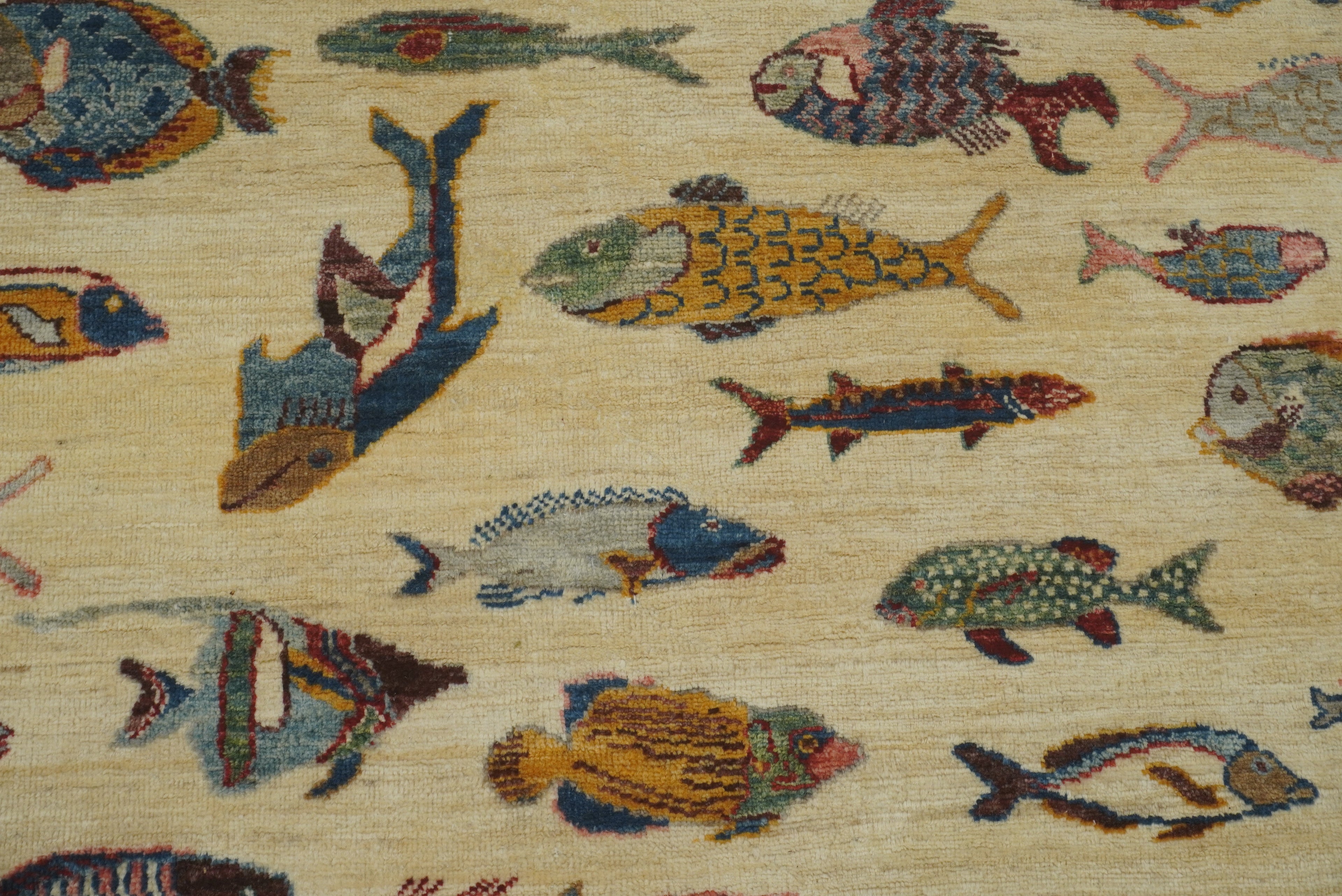 9x12 Fish Gabbeh Ivory Beige Afghan Hand knotted Rug - Yildiz Rugs