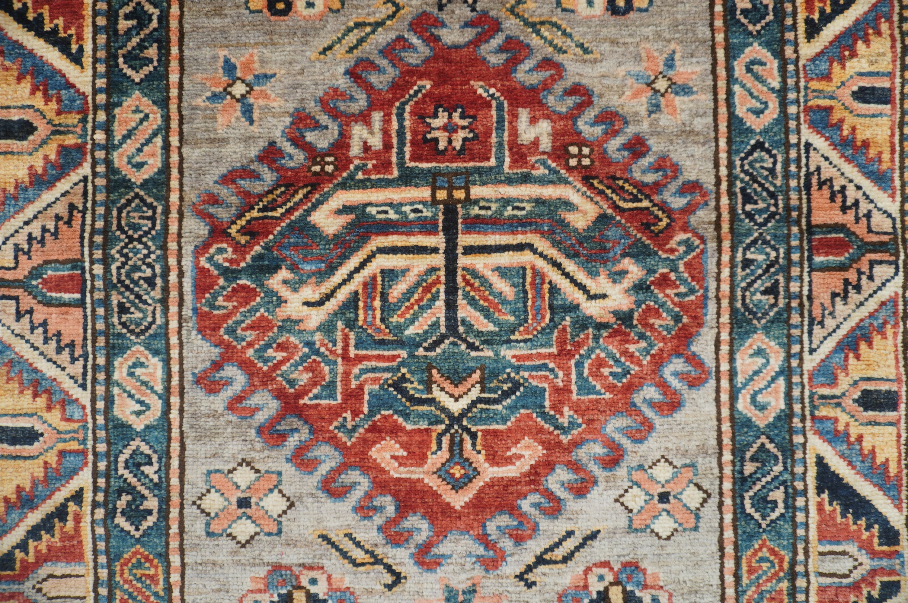 9 Ft Gray Kazak Oriental Afghan Hand knotted Runner Rug - Yildiz Rugs