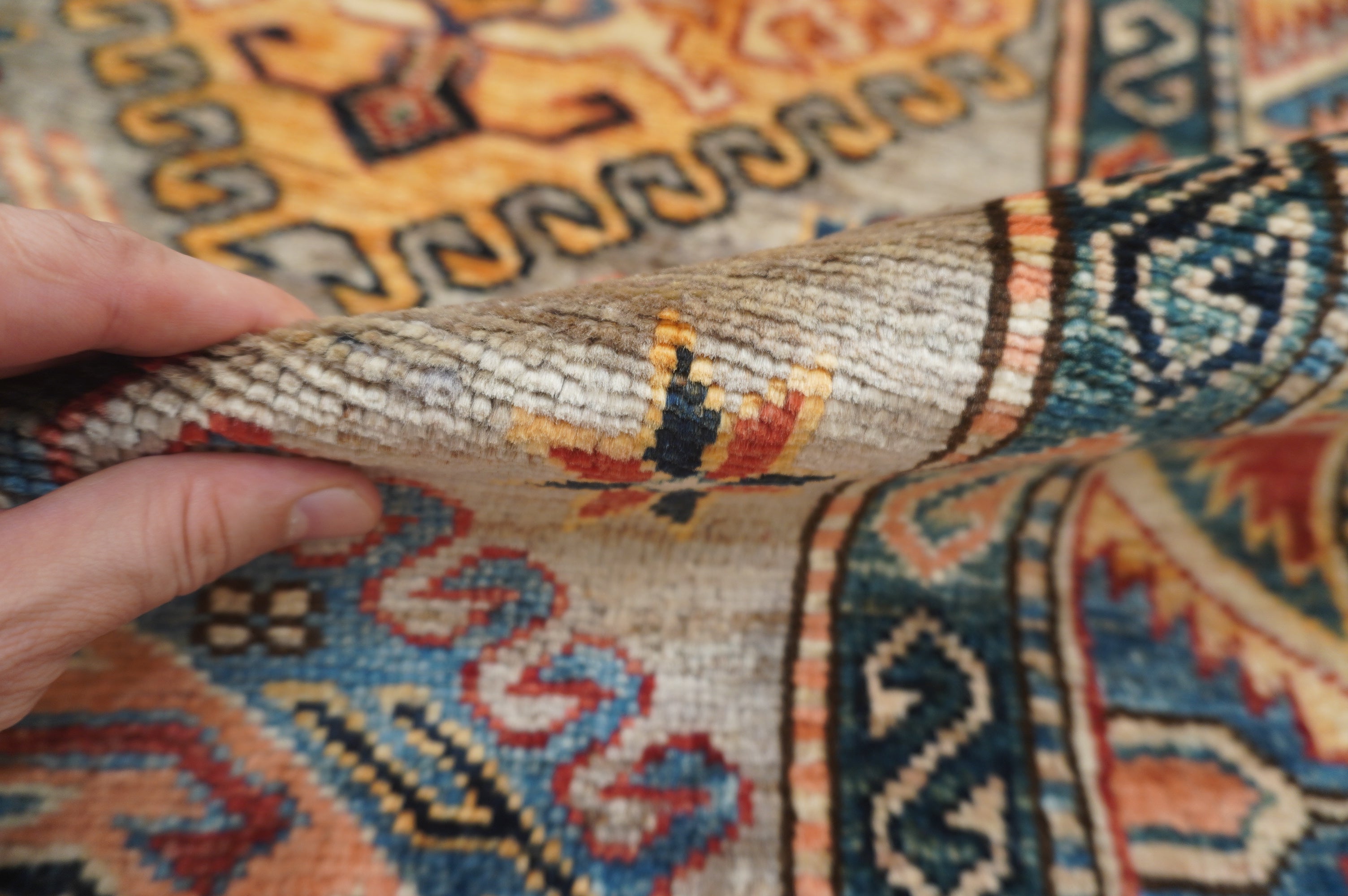 9 Ft Gray Kazak Oriental Afghan Hand knotted Runner Rug - Yildiz Rugs