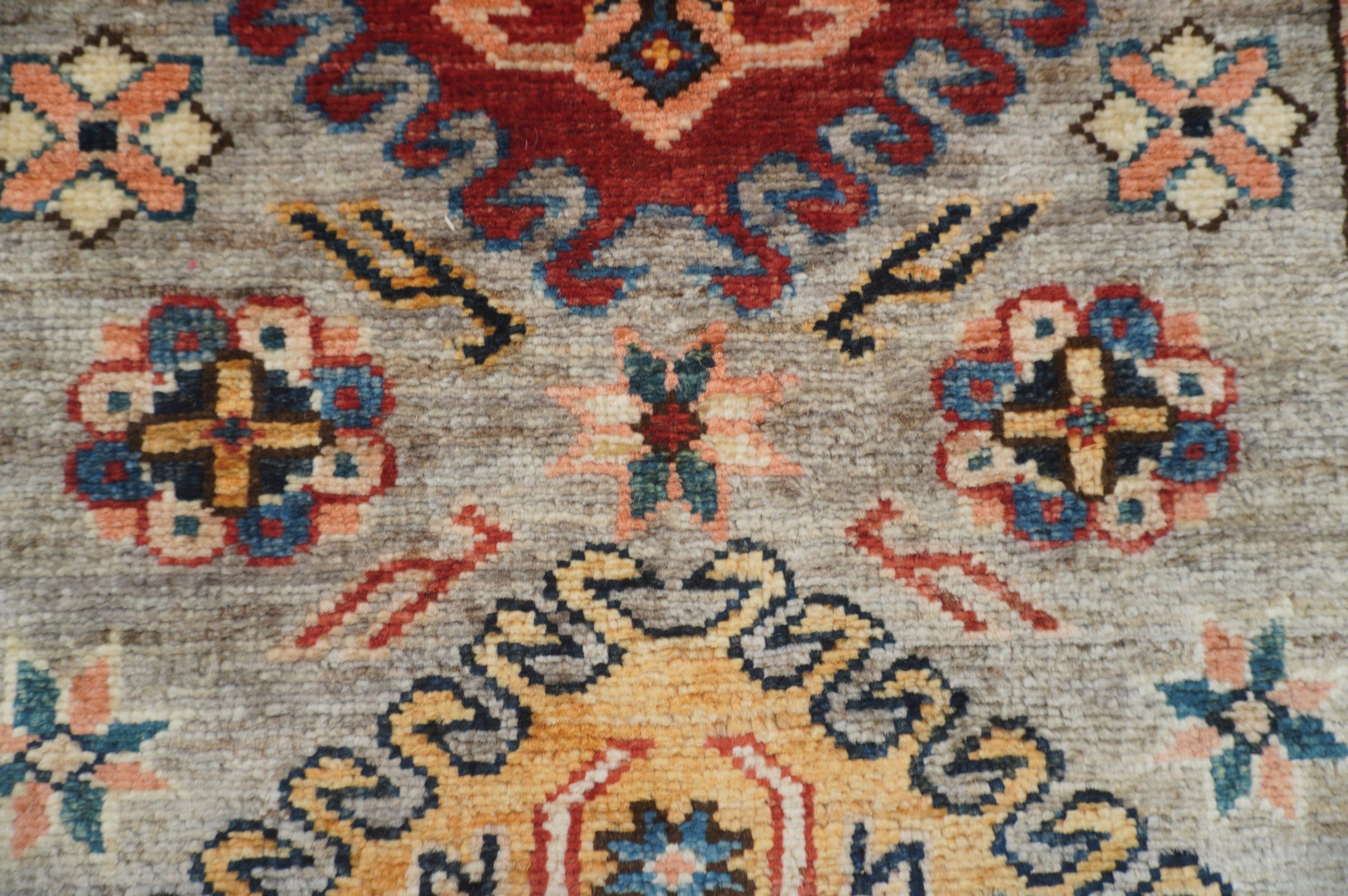 9 Ft Gray Kazak Oriental Afghan Hand knotted Runner Rug - Yildiz Rugs