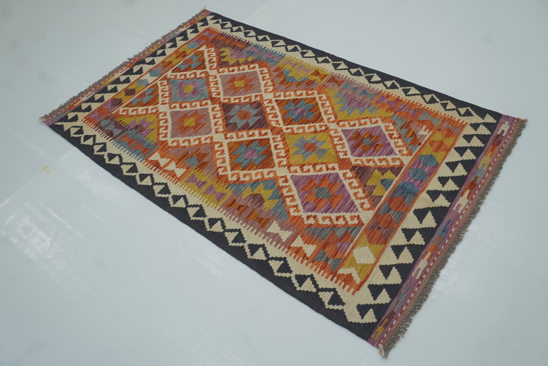 3x5 Rust Red Afghan Handmade Geometric Kilim Rug
