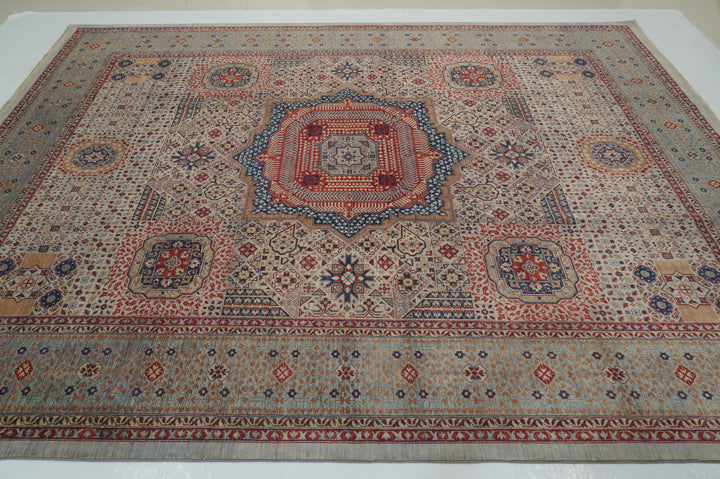 9x12 Gray Mamluk Turkish Hand Knotted Medallion Rug