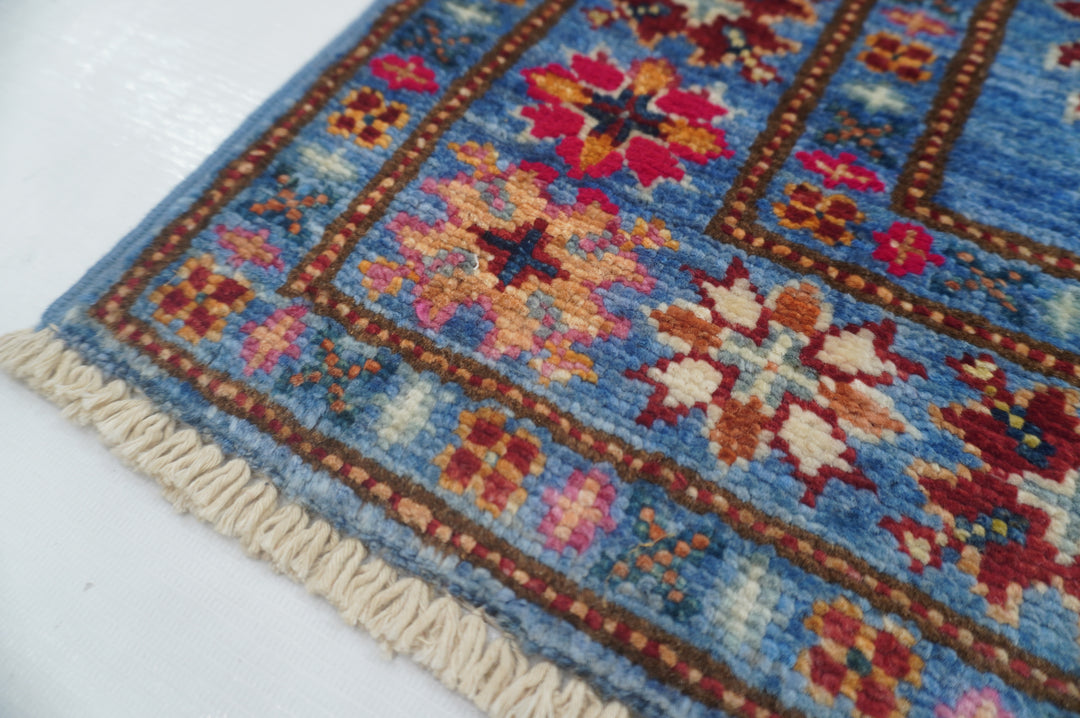 SOLD 2x3 Blue Kazak Afghan Hand knotted Small Rug