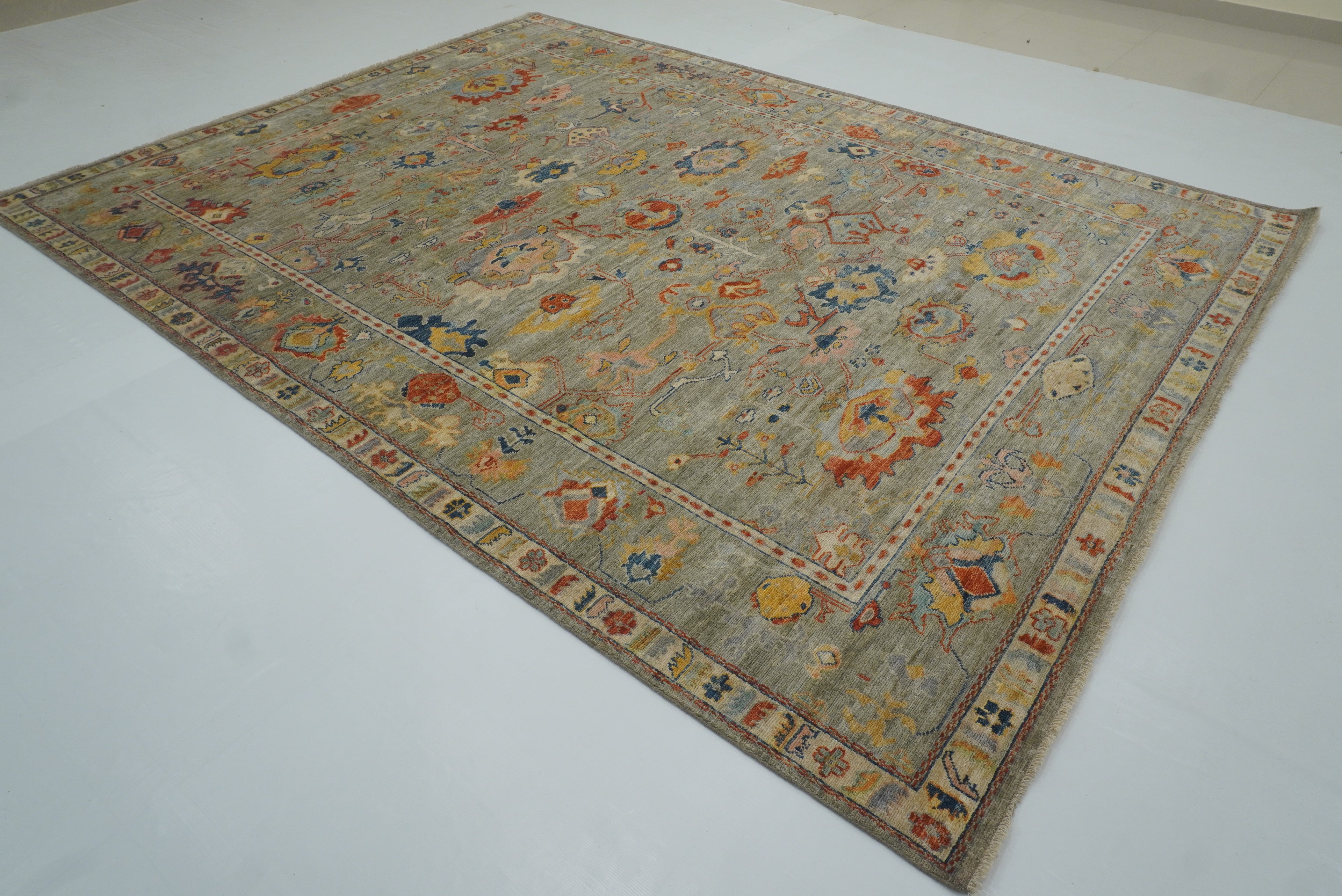 9x12 Oushak Muted Sage Green Hand knotted Oriental Rug - Yildiz Rugs