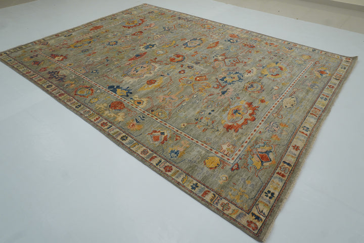 9x12 Oushak Muted Sage Green Hand knotted Oriental Rug - Yildiz Rugs
