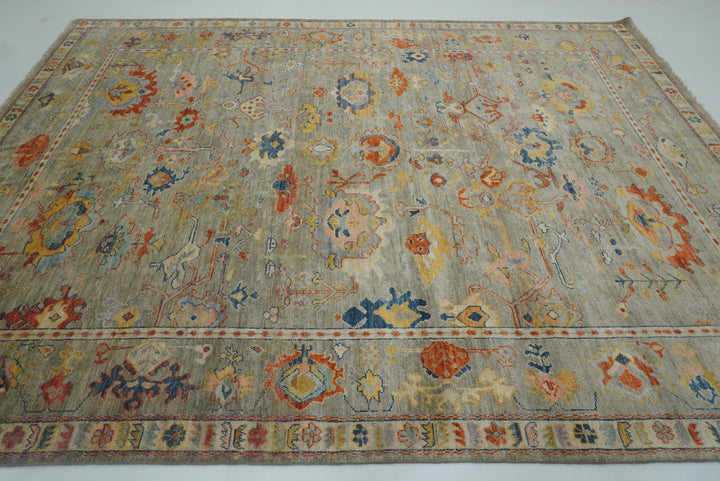9x12 Oushak Muted Sage Green Hand knotted Oriental Rug - Yildiz Rugs