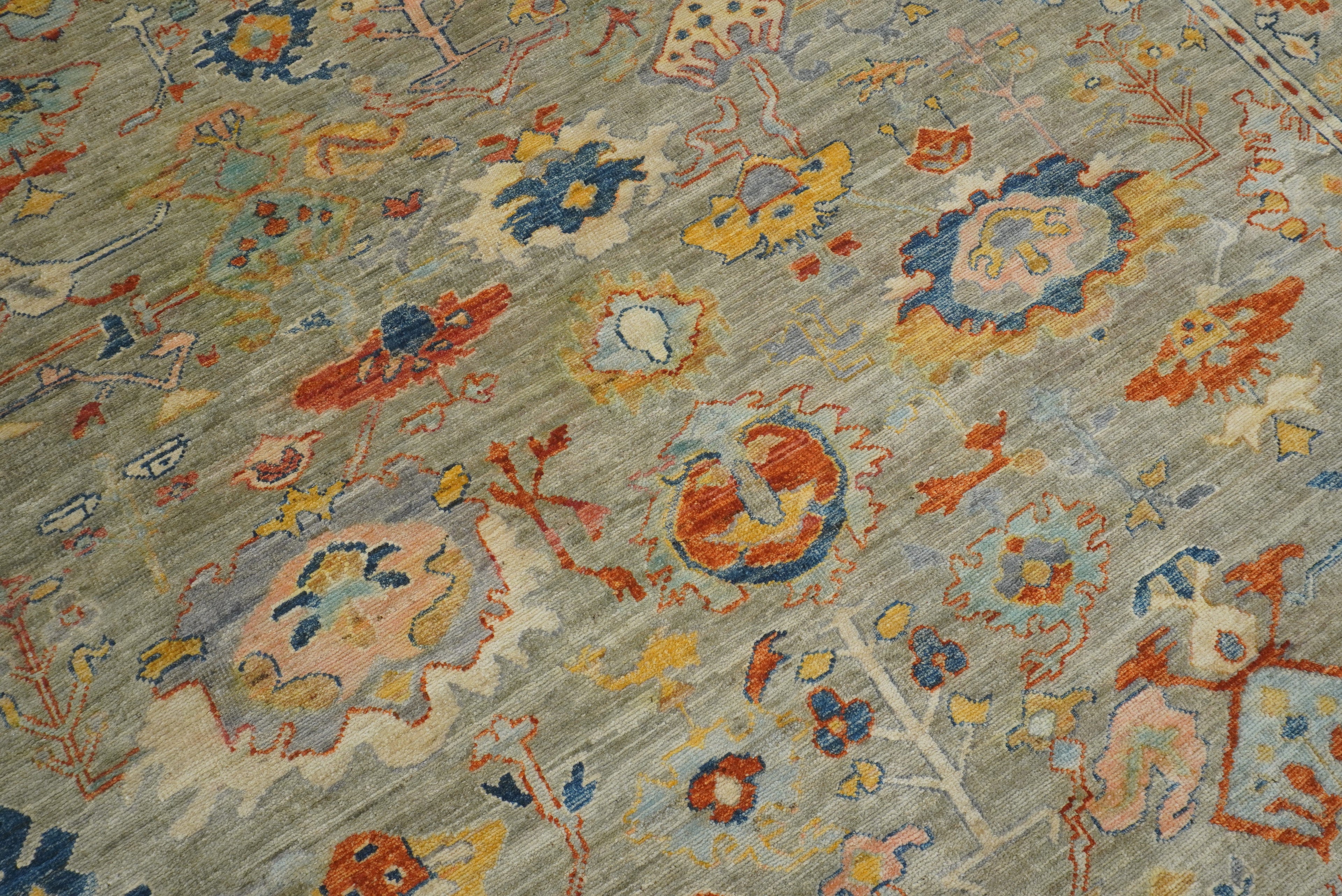 9x12 Oushak Muted Sage Green Hand knotted Oriental Rug - Yildiz Rugs