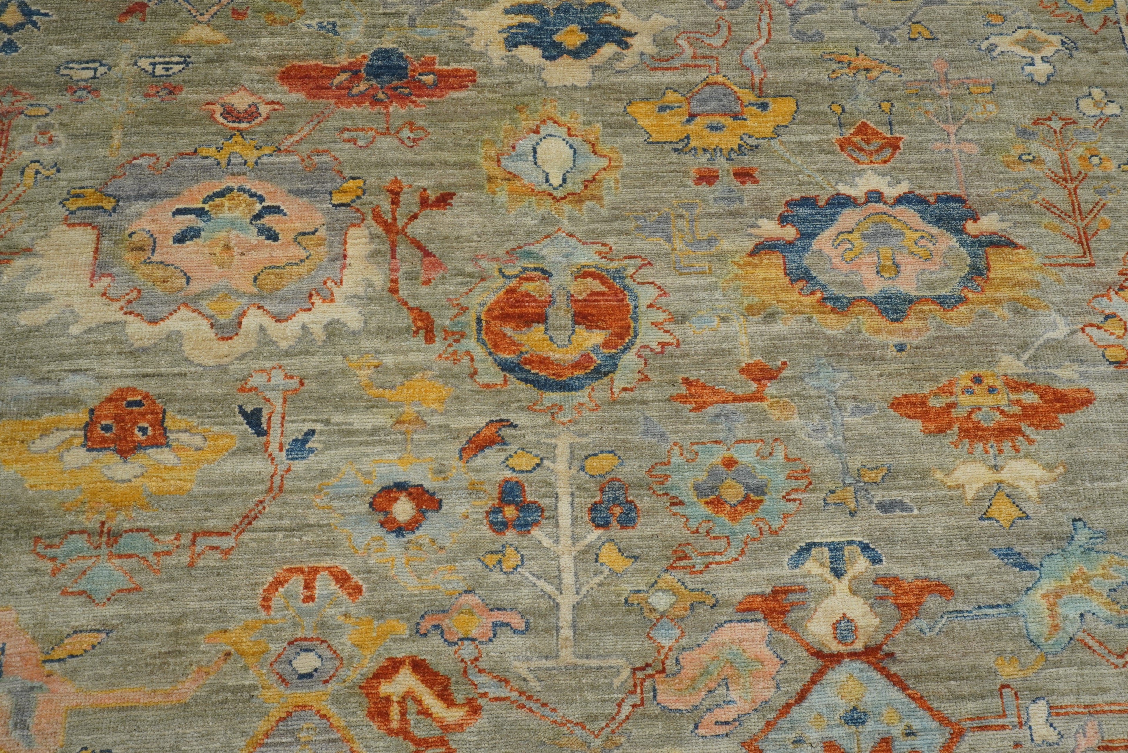 9x12 Oushak Muted Sage Green Hand knotted Oriental Rug - Yildiz Rugs