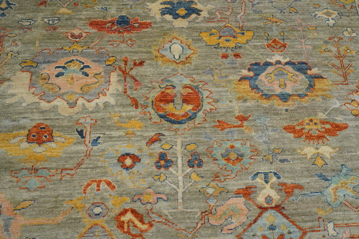 9x12 Oushak Muted Sage Green Hand knotted Oriental Rug - Yildiz Rugs