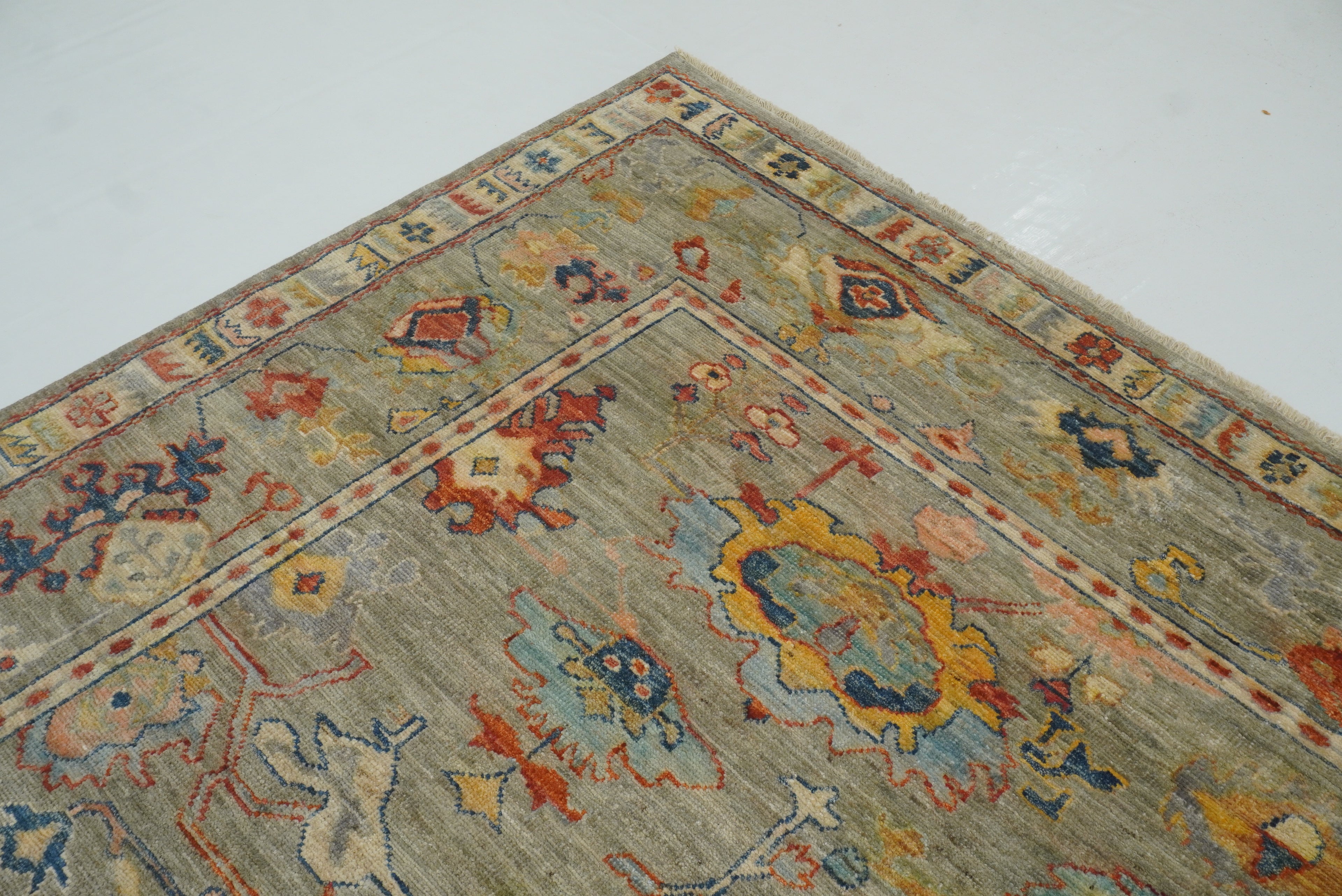 9x12 Oushak Muted Sage Green Hand knotted Oriental Rug - Yildiz Rugs