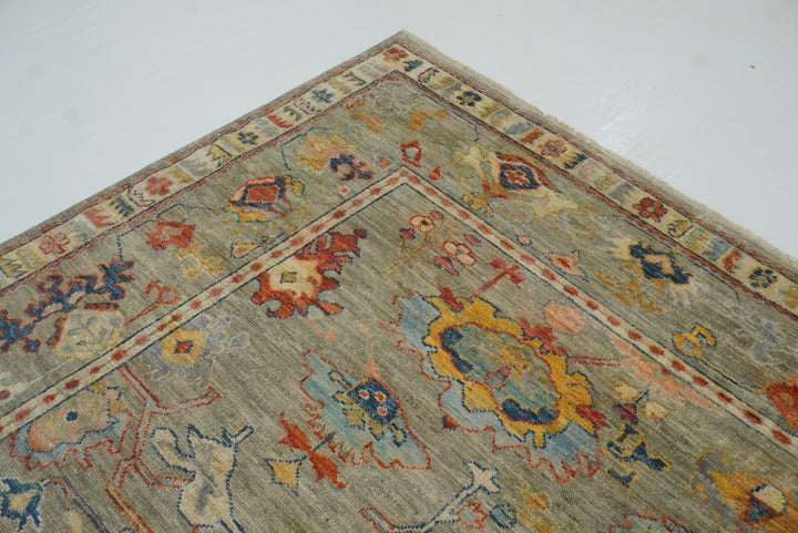 9x12 Oushak Muted Sage Green Hand knotted Oriental Rug - Yildiz Rugs