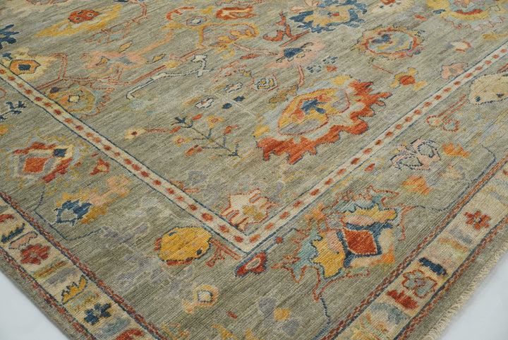 9x12 Oushak Muted Sage Green Hand knotted Oriental Rug - Yildiz Rugs