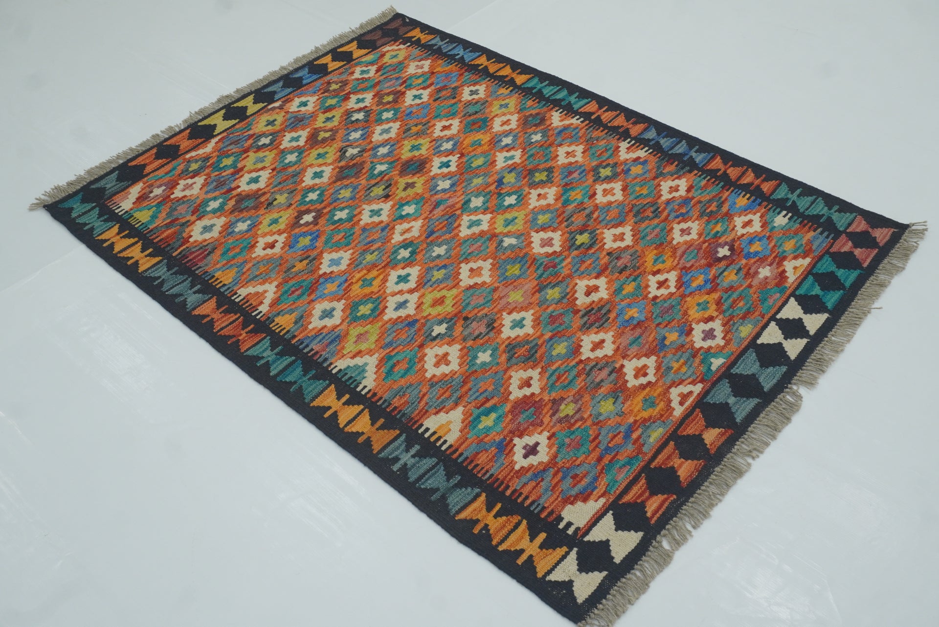 3x5 Rust Red Afghan Handmade Geometric Kilim Rug