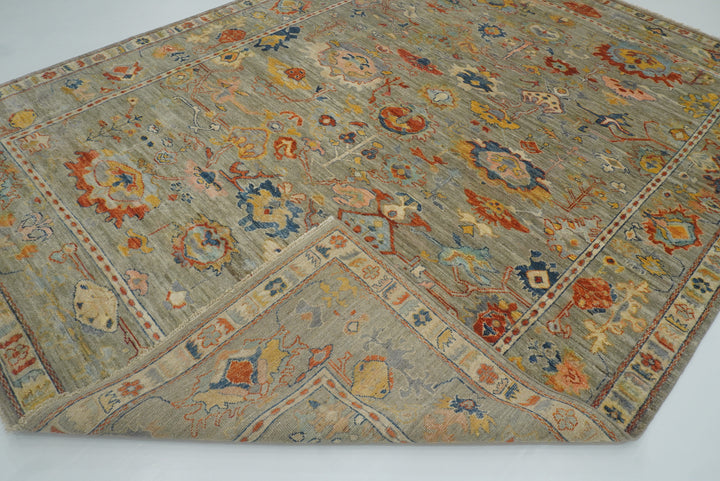 9x12 Oushak Muted Sage Green Hand knotted Oriental Rug - Yildiz Rugs
