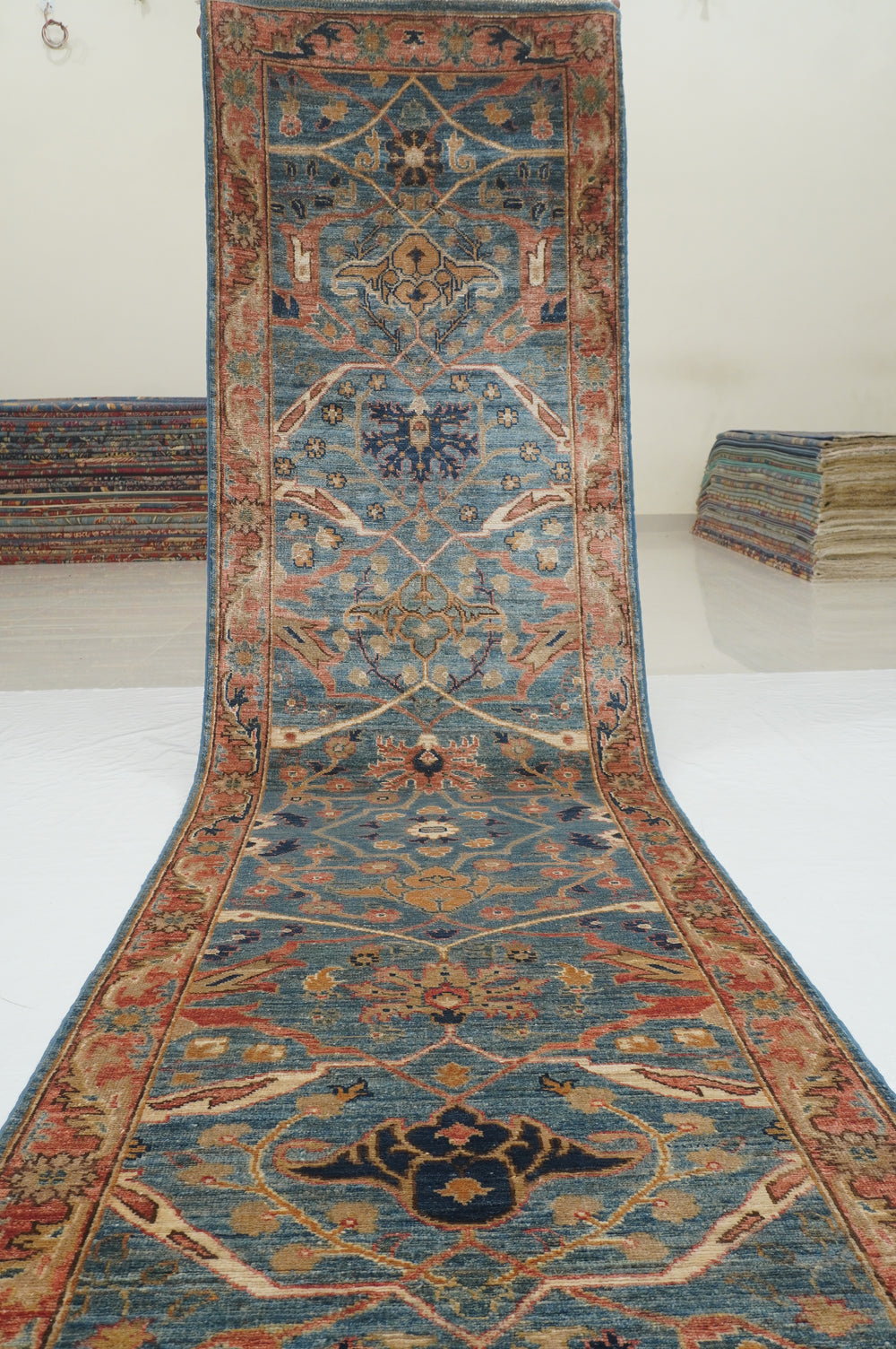 16 ft Muted Blue Bidjar Traditional Afghan Hand knotted Oriental Runner Rug - Yildiz Rugs