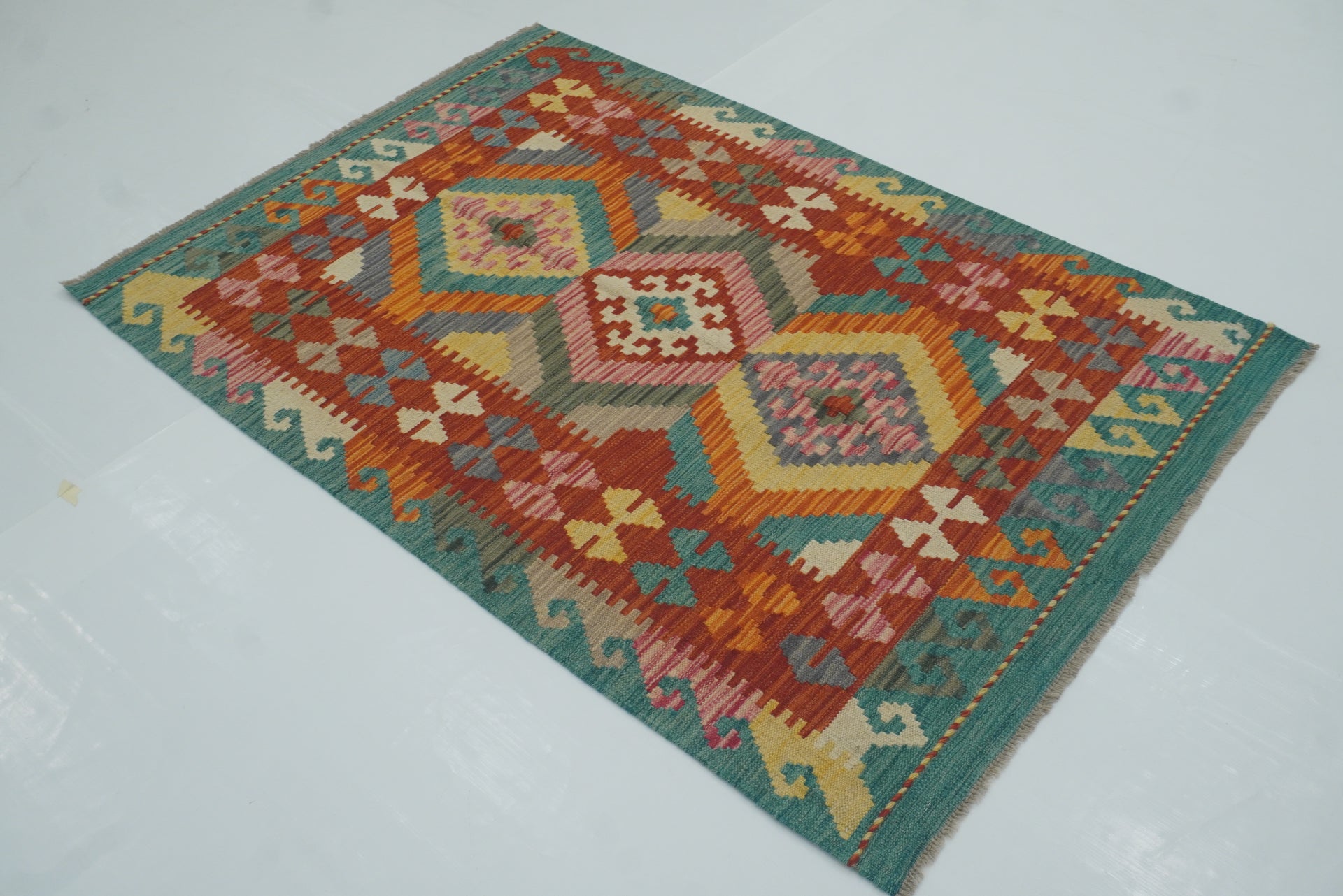 3x5 Red Afghan Handmade Geometric Kilim Rug