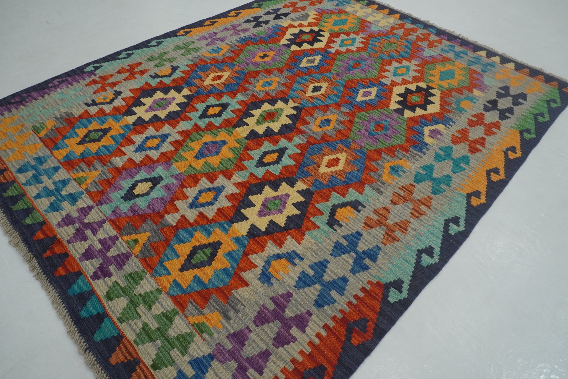 5x7 Red Afghan Handmade Geometric Reversible Kilim Rug