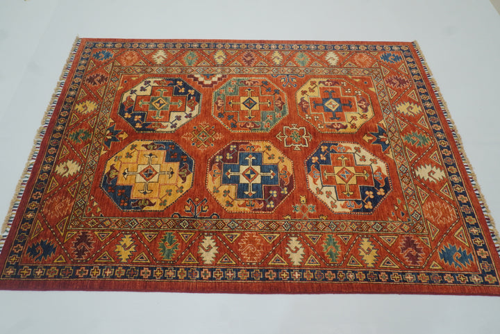 5x7 Red Ersari Afghan Hand-Knotted Turkmen Rug - Yildiz Rugs