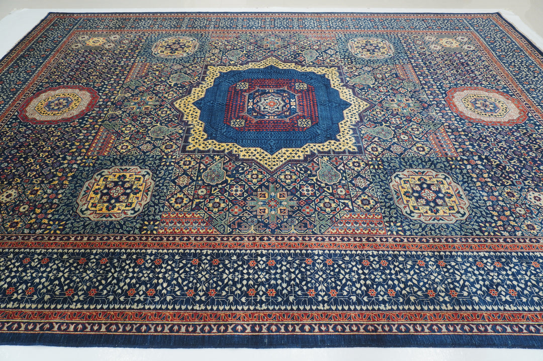 10x14 Navy Blue Mamluk Turkish Hand knotted Medallion Rug - Yildiz Rugs