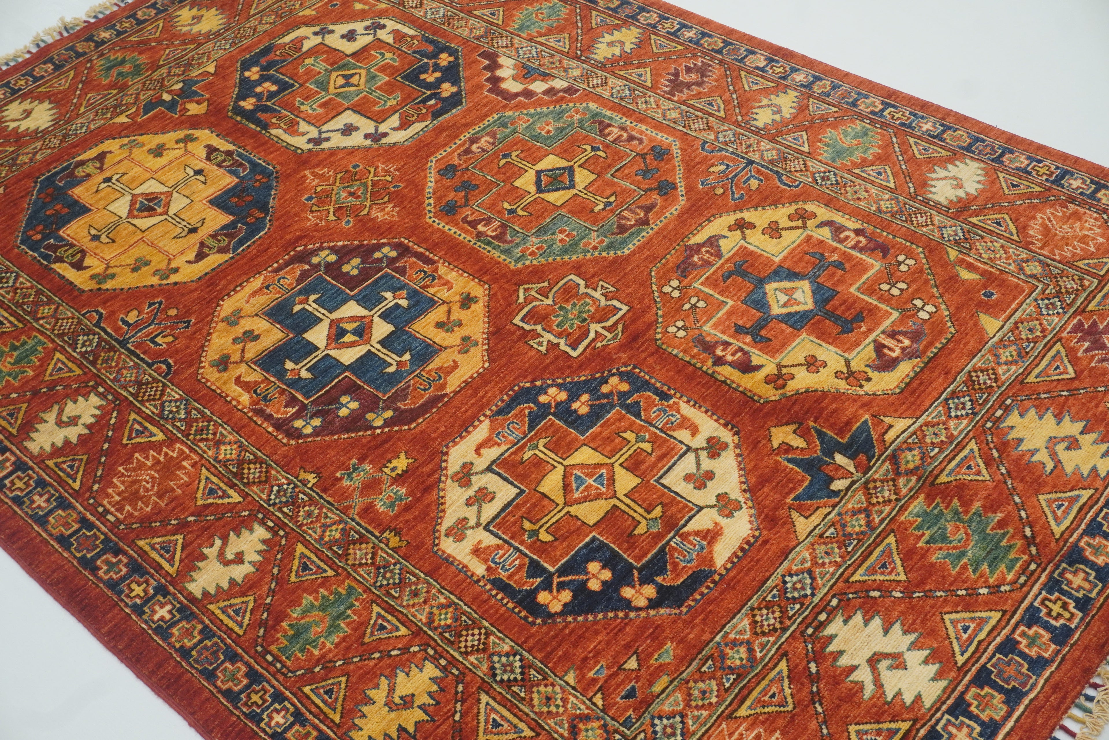 5x7 Red Ersari Afghan Hand-Knotted Turkmen Rug - Yildiz Rugs