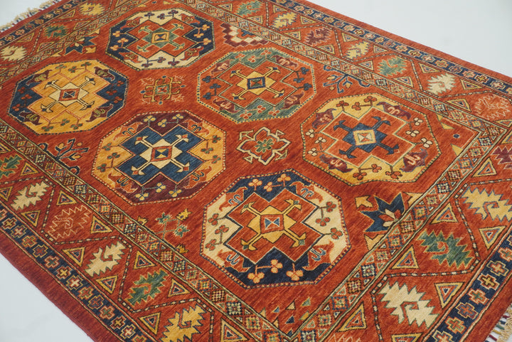 5x7 Red Ersari Afghan Hand-Knotted Turkmen Rug - Yildiz Rugs