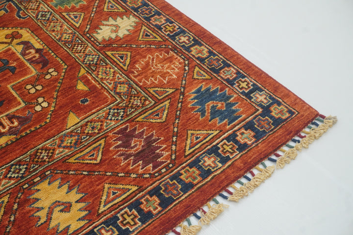 5x7 Red Ersari Afghan Hand-Knotted Turkmen Rug - Yildiz Rugs