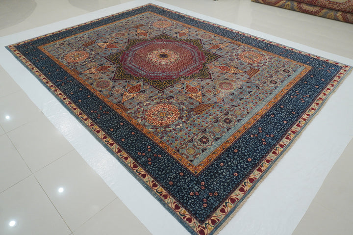 9x12 Blue Mamluk Turkish Hand knotted Medallion Rug