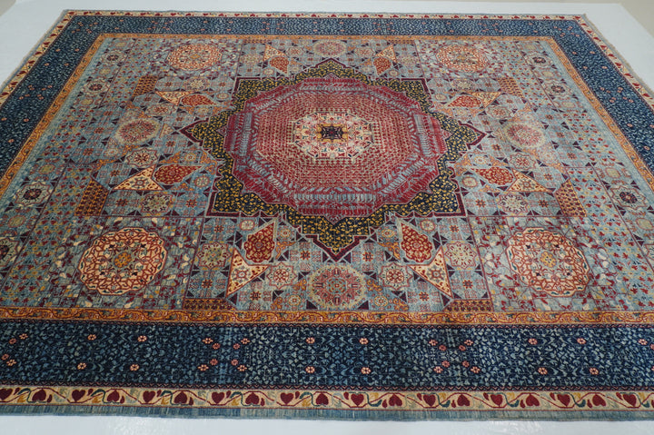 9x12 Blue Mamluk Turkish Hand knotted Medallion Rug