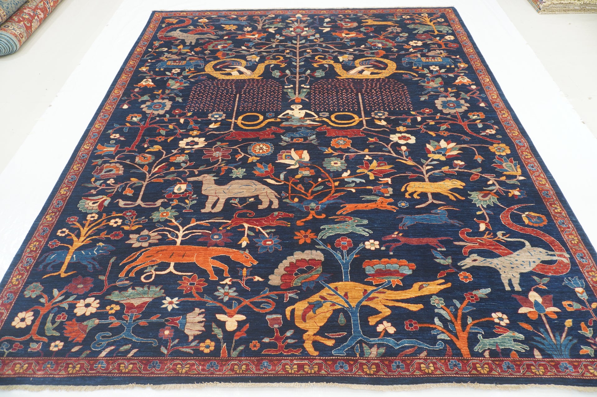 8x10 Navy Blue Nomadic Gabbeh Tribal Afghan Hand Knotted Dragon Rug - Yildiz Rugs