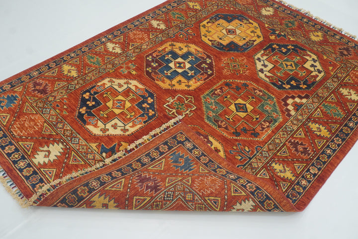 5x7 Red Ersari Afghan Hand-Knotted Turkmen Rug - Yildiz Rugs