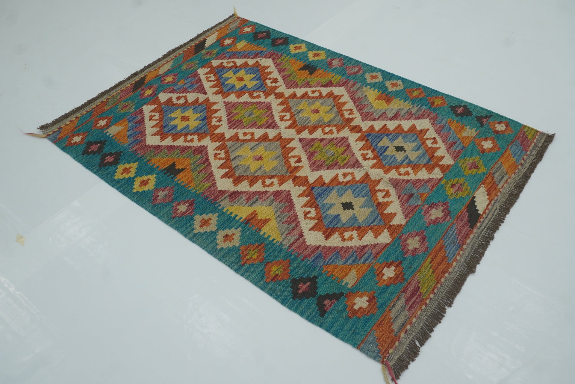 3x5 Red Blue Afghan Handmade Wool Kilim Rug