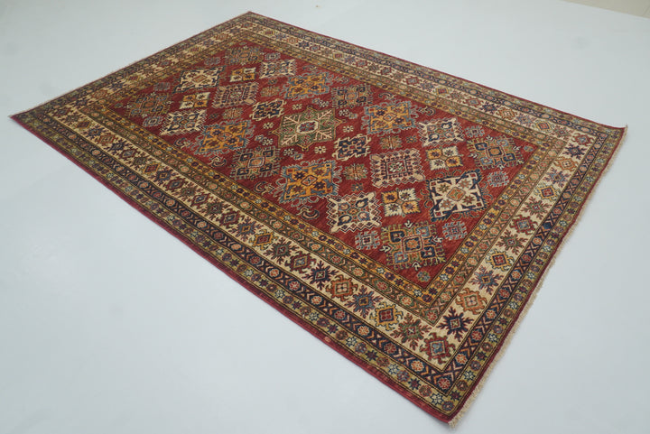 6x9 Red Kazak Afghan Hand-Knotted Oriental Rug - Yildiz Rugs