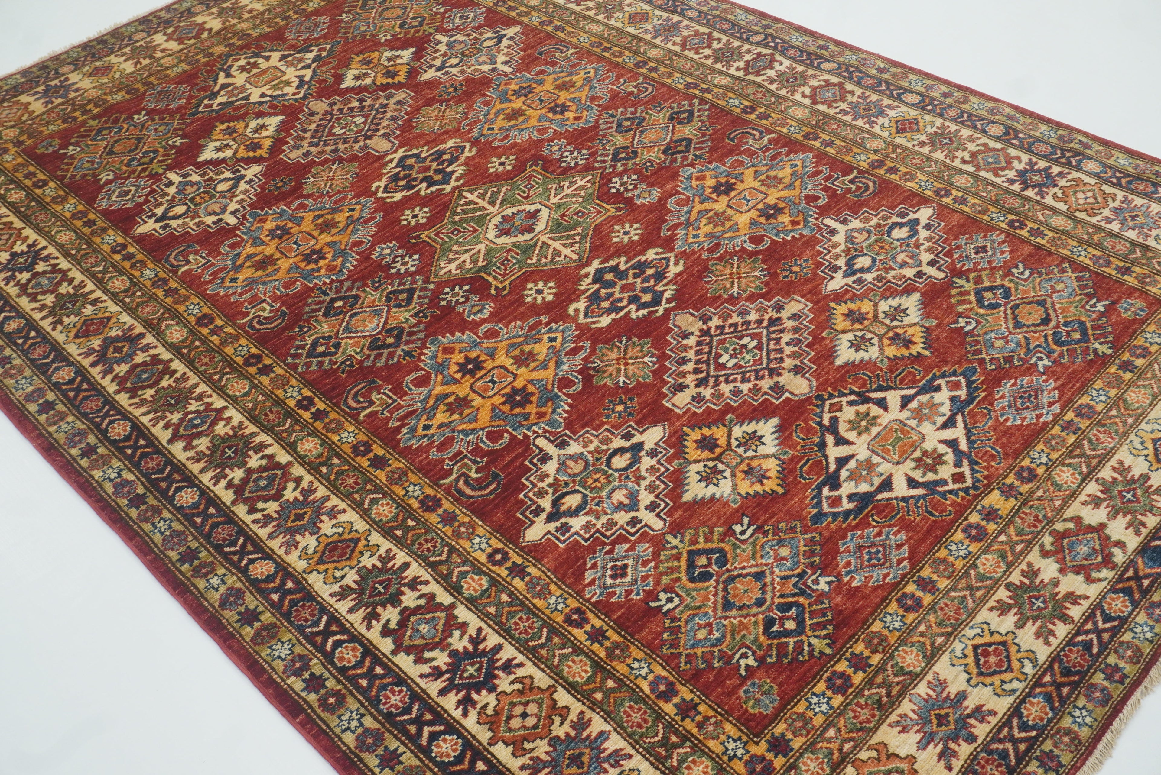 6x9 Red Kazak Afghan Hand-Knotted Oriental Rug - Yildiz Rugs