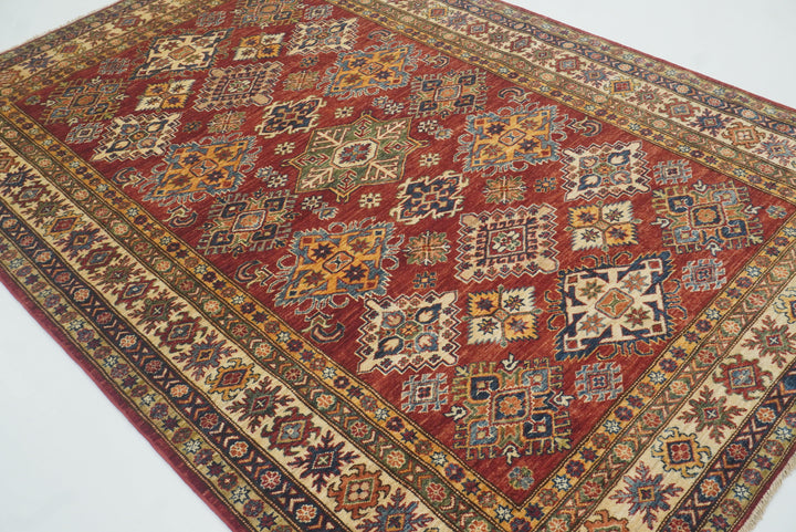 6x9 Red Kazak Afghan Hand-Knotted Oriental Rug - Yildiz Rugs