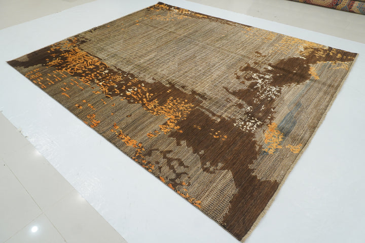 8x10 Brown Modern Afghan Hand knotted Abstract Rug - Yildiz Rugs