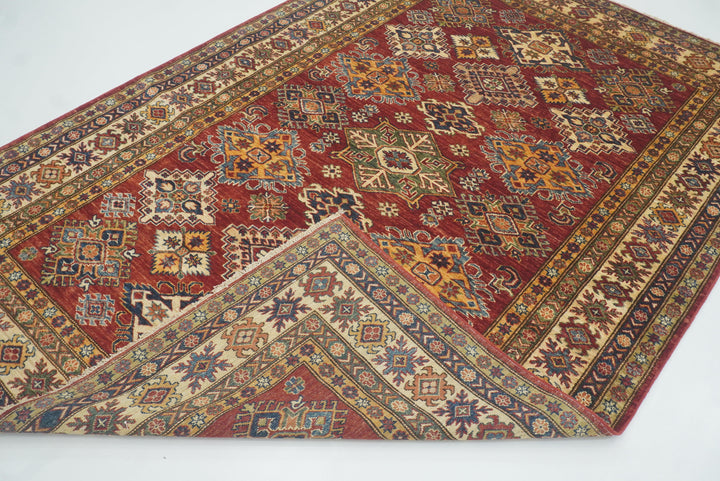 6x9 Red Kazak Afghan Hand-Knotted Oriental Rug - Yildiz Rugs