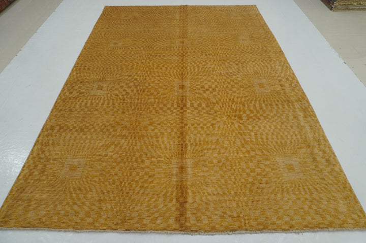 7x10 Beige Yellow Abstract Gabbeh Afghan Hand knotted Modern Rug - Yildiz Rugs