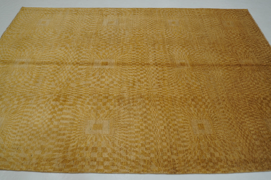 7x10 Beige Yellow Abstract Gabbeh Afghan Hand knotted Modern Rug - Yildiz Rugs