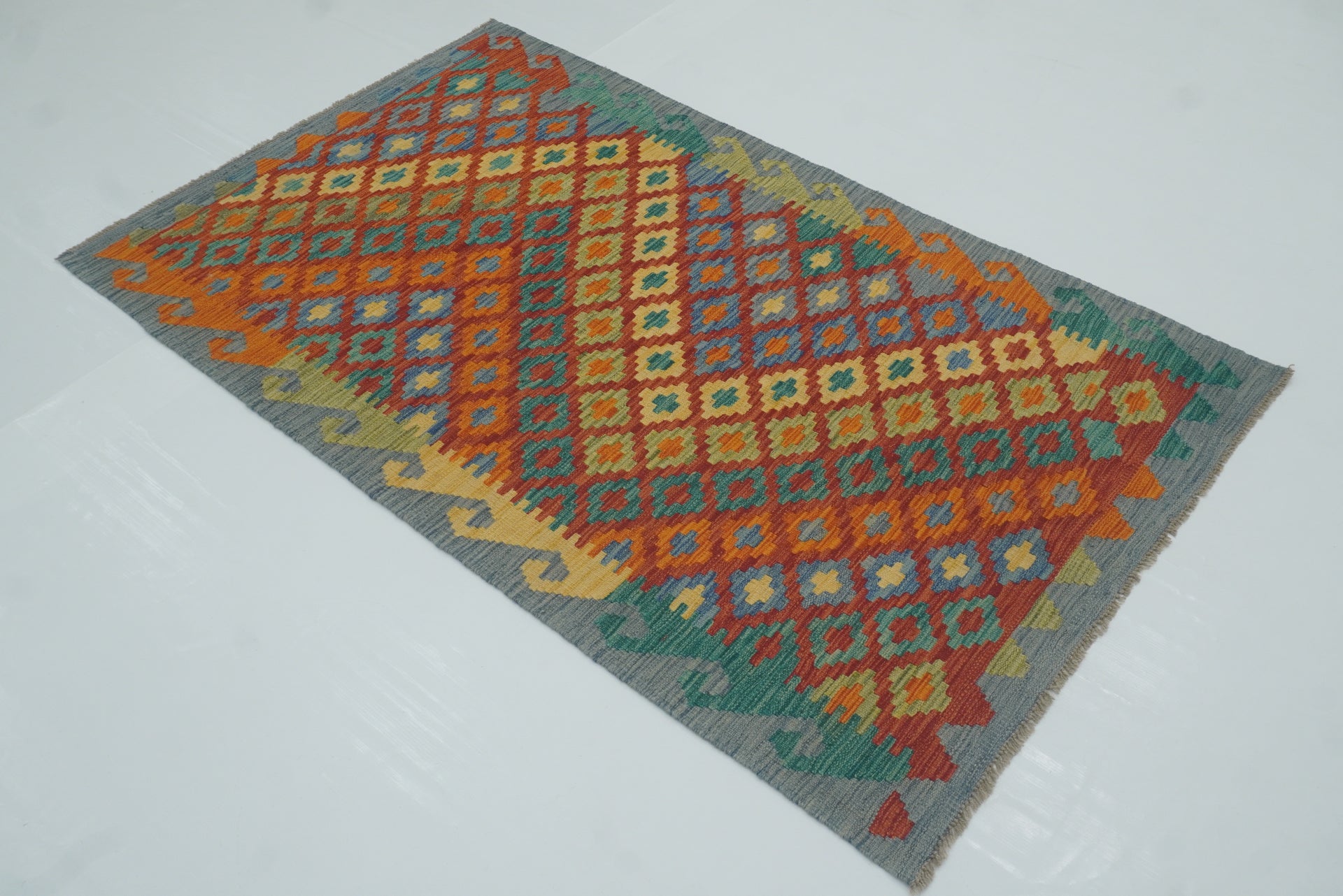 3x5 Red Afghan Handmade Wool Kilim Rug