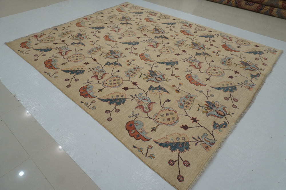 8x10  Vintage Beige Floral Gabbeh Afghan Handmade Tribal Rug - Yildiz Rugs